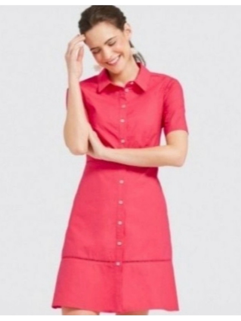 Draper James Coral-Pink Button-Front Mini Shirt Dress